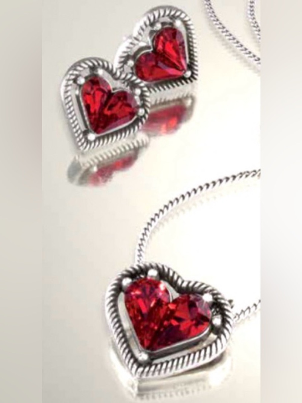🌹♥️SET! SUPER RARE Brighton Red SWAROVSKI CRYSTAL ‘ONE LOVE’ Necklace&Earrings!